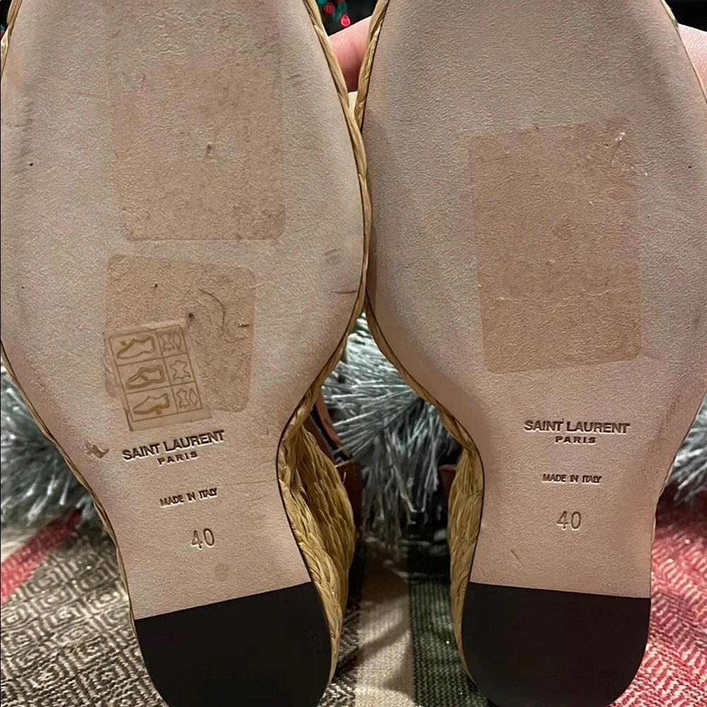 Saint Laurent Tan Leather Wedge Sandals - Picture 2 of 6